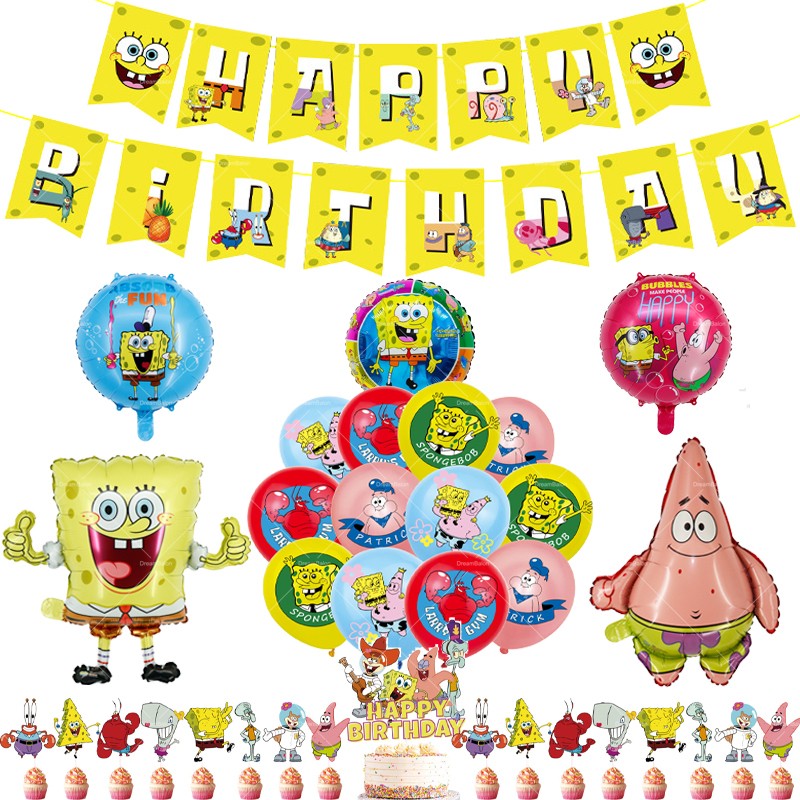 Kit Festa Bob Esponja com Balões e Faixa Decorativa