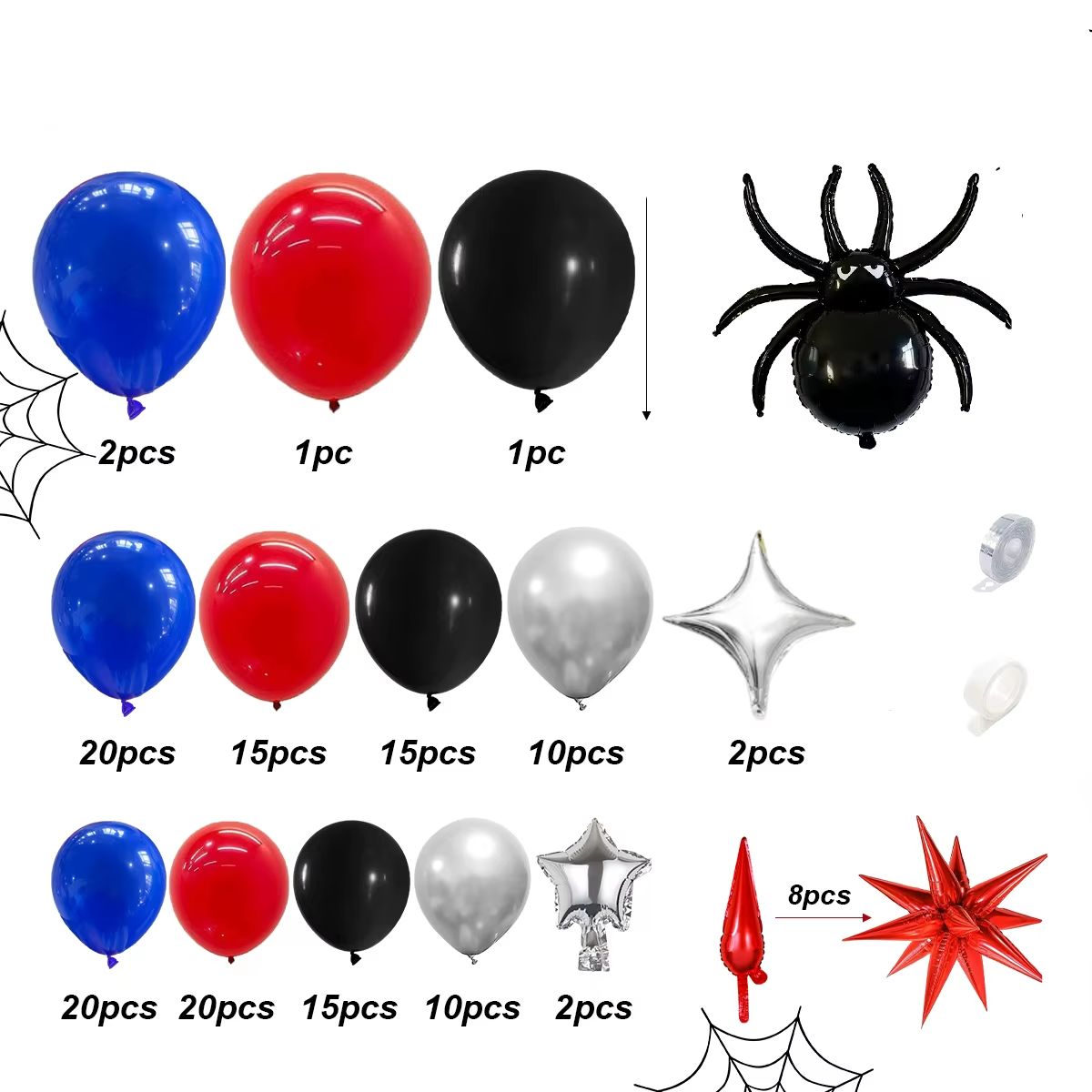 Kit Arco de Balões Decorativo 145 Peças Tema Aranha