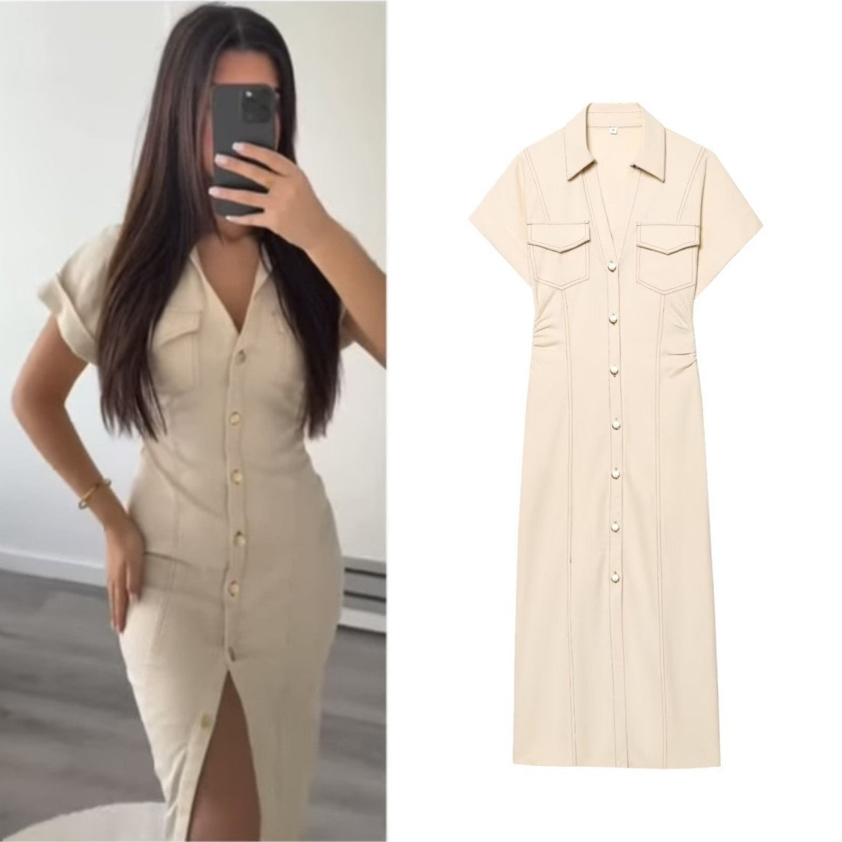 Vestido Midi Elegante com Botões Frontais