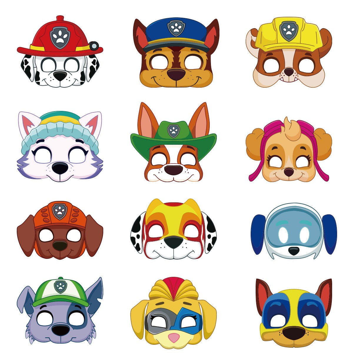 Kit 12 Máscaras Infantis Personagens Patrulha Canina
