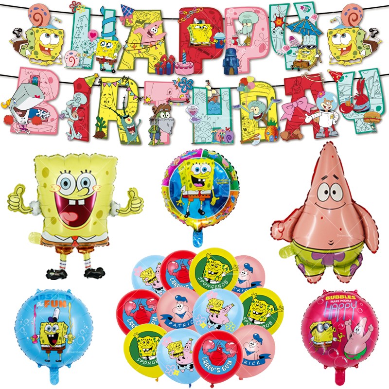 Kit Festa Bob Esponja com Balões e Faixa Decorativa